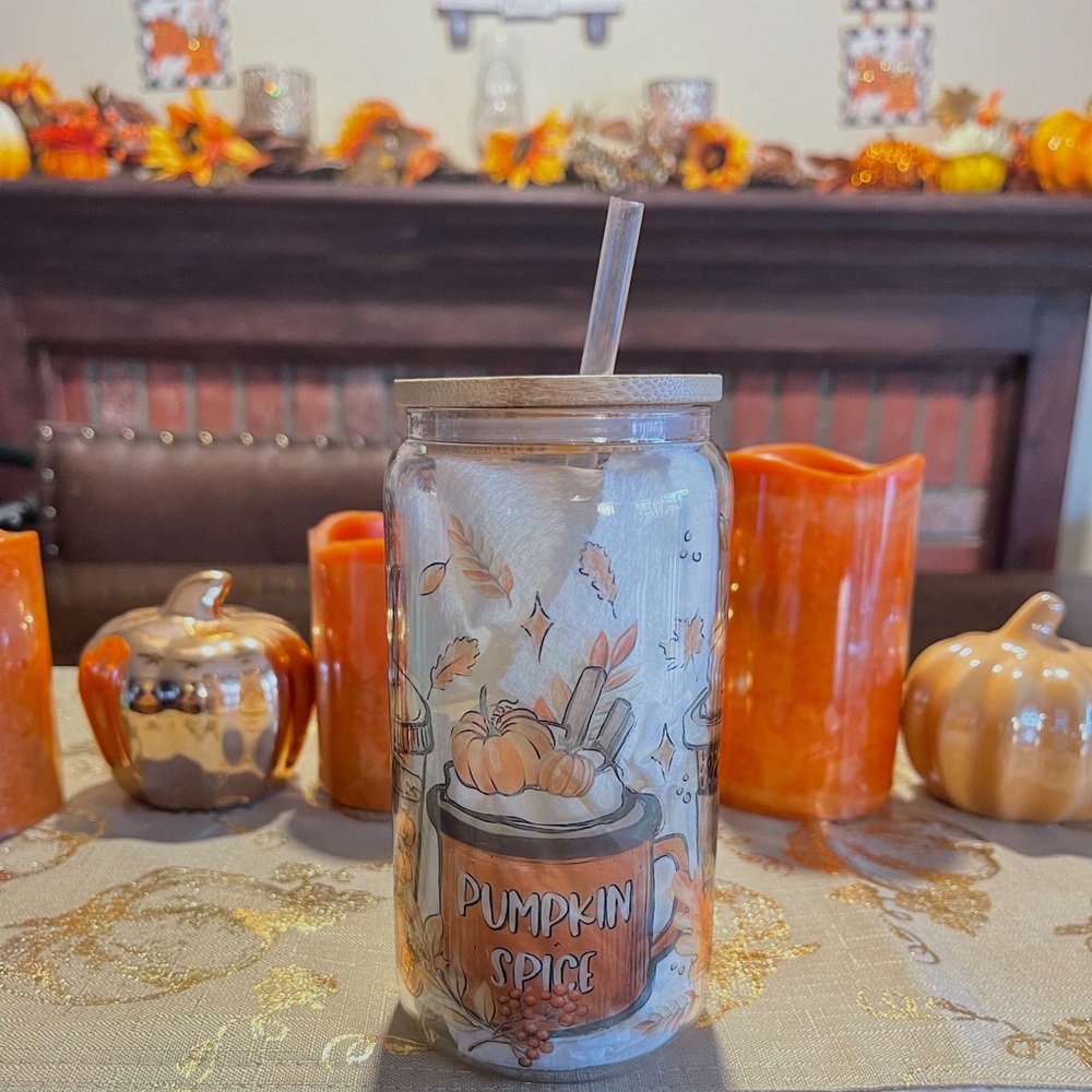 Fall Pumpkin Spice Latte Glass Tumbler